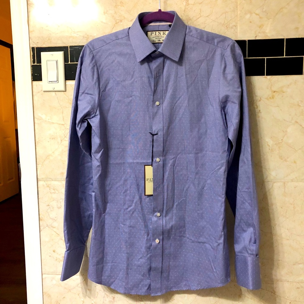 NWT Thomas Pink Dress Shirt Super Slim Fit Size 14